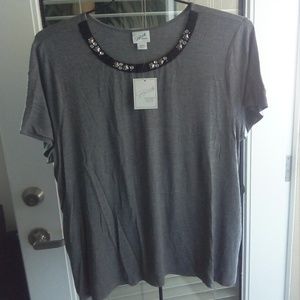 XXL Gray Rhinestone Collar Top